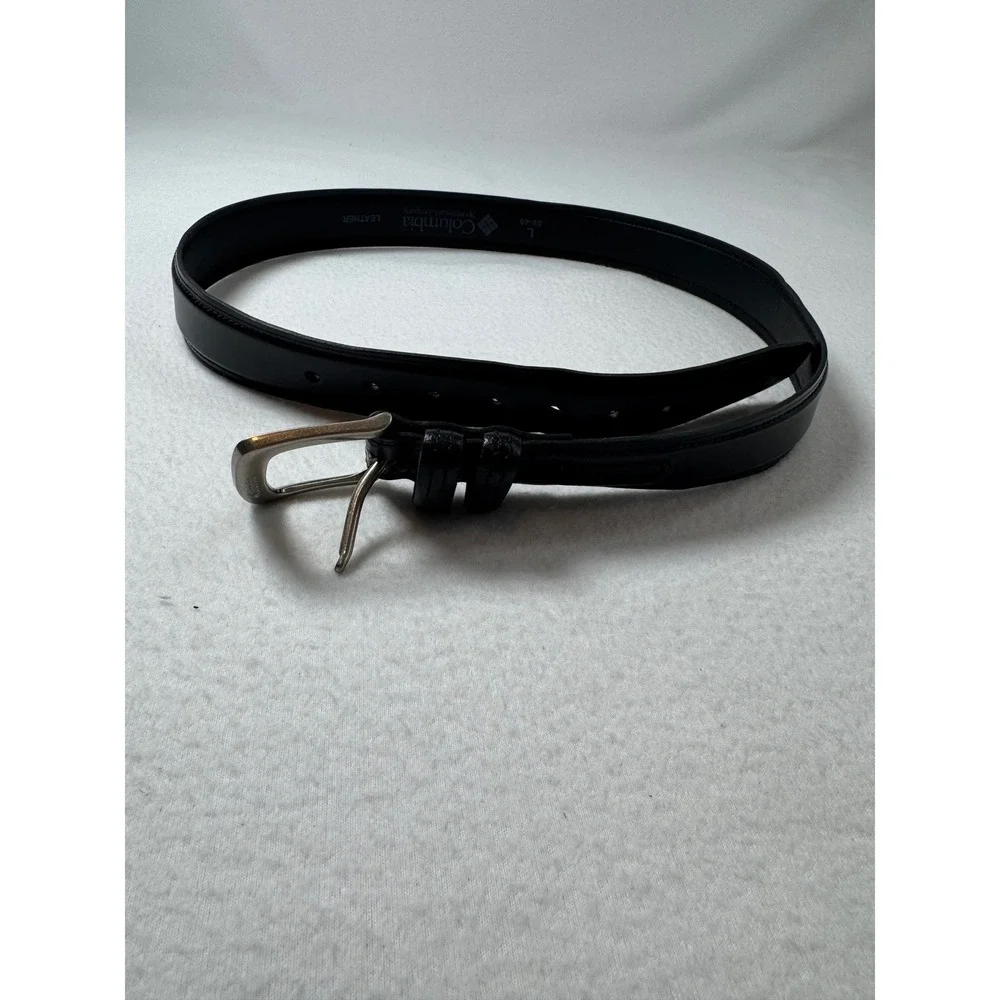 Gorpcore Columbia Mens‎ L 38-40 Leather Belt Black Silver Buckle 11CO02A9